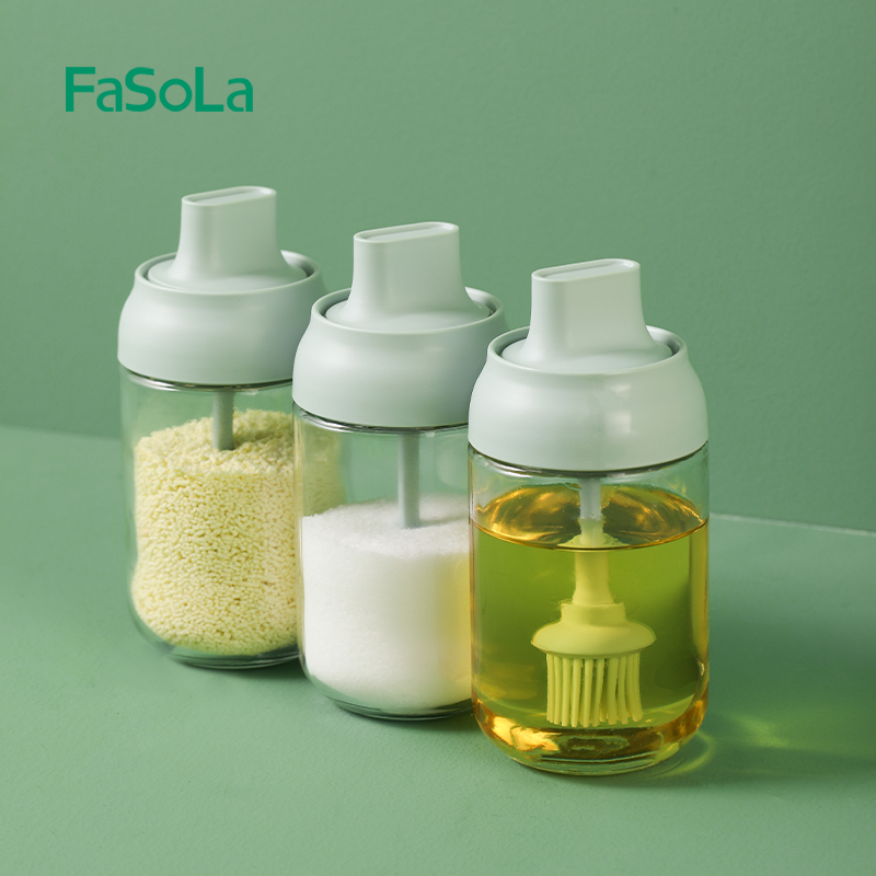 Диспенсер FaSoLa для специй, шейкер для соли и перца с силиконовой ложкой, стеклянная банка для масла с силиконовой щеткой, 250 мл, кухонные столовые инструменты