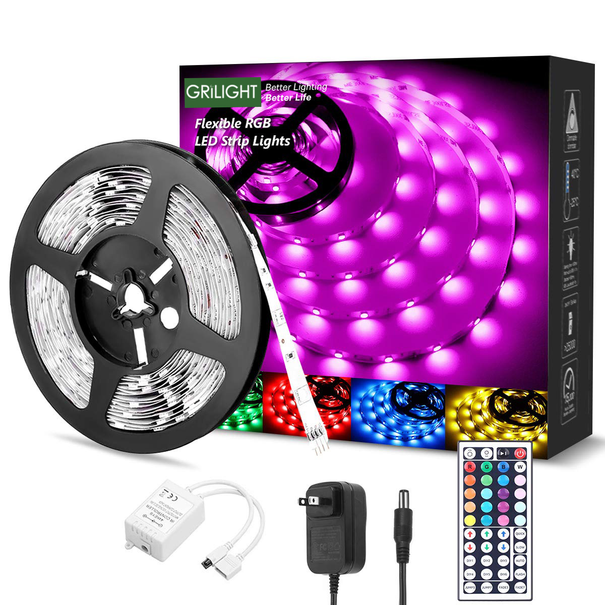 SMD5050 RGB 150 светодиодов 5 м 44KEY контроллер с адаптером питания Светодиодная лента комплект светильник