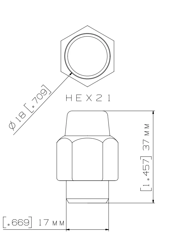 YJY PTD01 HEX21 BLACK 37MM M14x1.50 Closed Pattern Wheel Nut