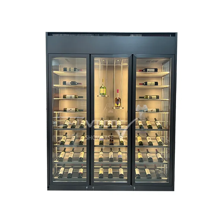 modern Commercial luxury bar and wine cabinets stainless steel wine storage cabinet display glass wine cellar for restaurant