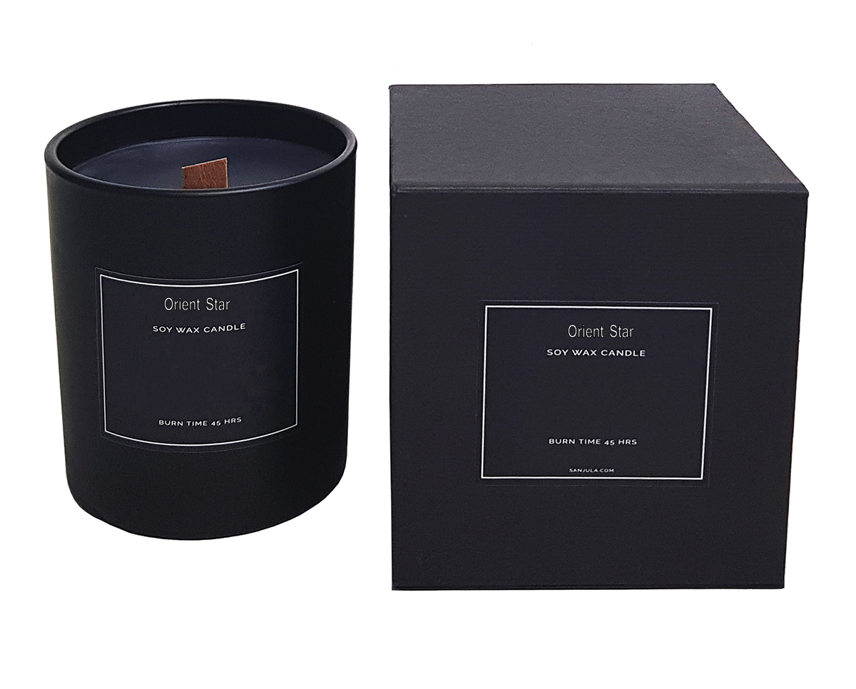 Decorative aroma luxury personalized black glass wood wick scented soy wax jar candle wholesale