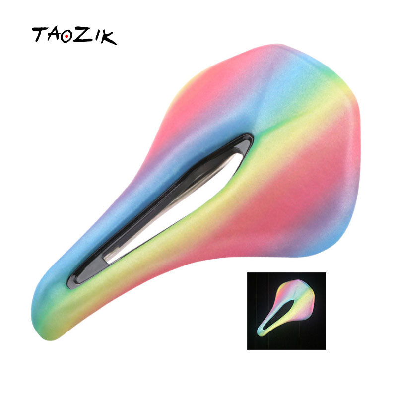 TAOZIK T165R night vision Reflective titanium rail Microfiber Leather Memory sponge 165mm Breathable Bicycle racing saddle