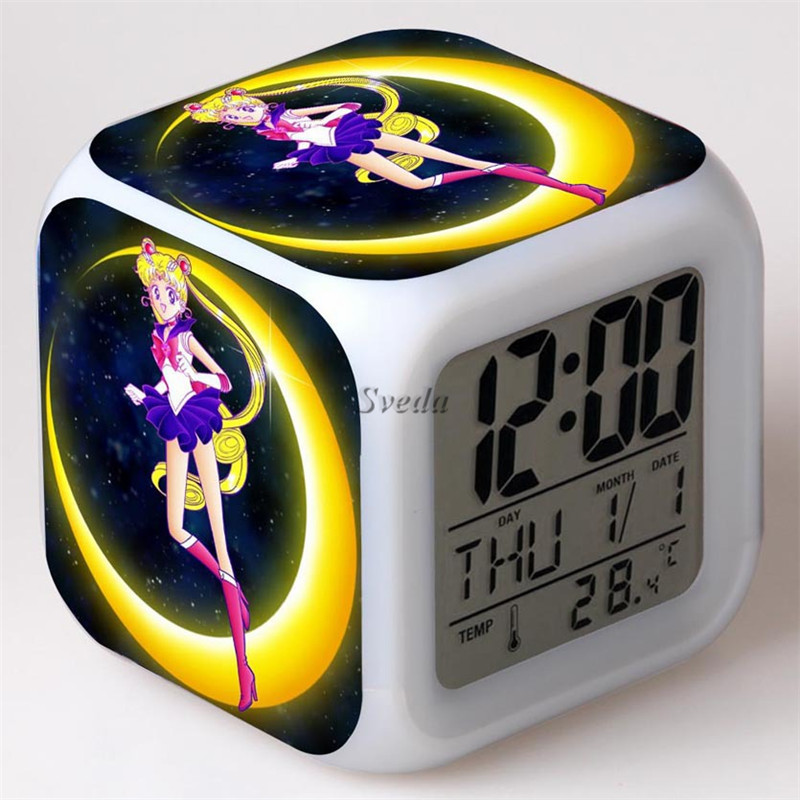 Sromda Hot selling Alarm Clock Sailor moon Clock Cartoon Design Color changing Digital Clock
