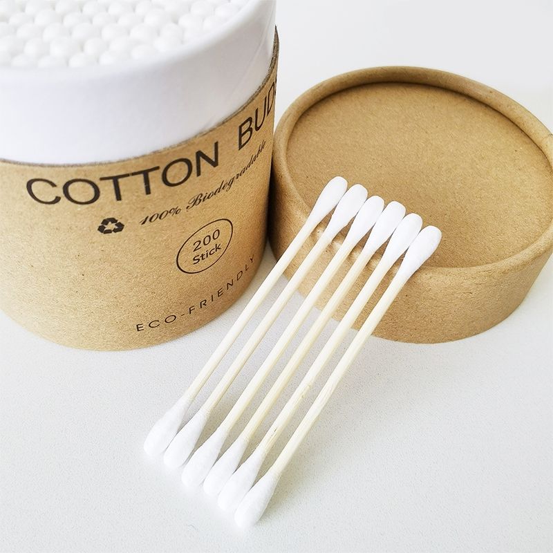 Bamboo Cotton Swabs 200pcs Natural 100% Biodegradable and Recyclable Cotton Buds for Ears Wooden cotton swabs Double Tipped