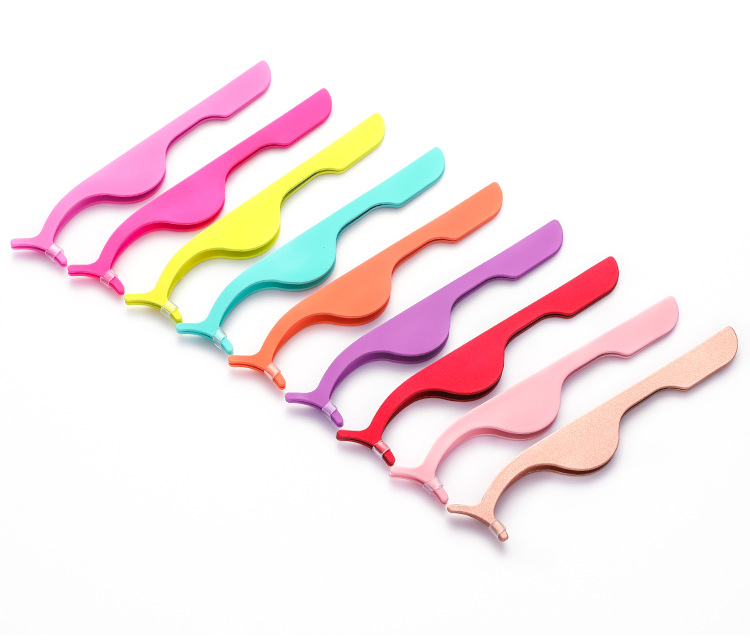 Custom logo Private Label Pink Plastic Lashes Applicator Tweezers Bulk Magnetic Lash Tweezers packaging False Eyelash Tweezers