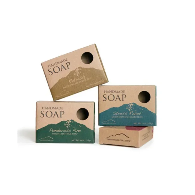 custom empty kraft paper soap bar packaging box with window