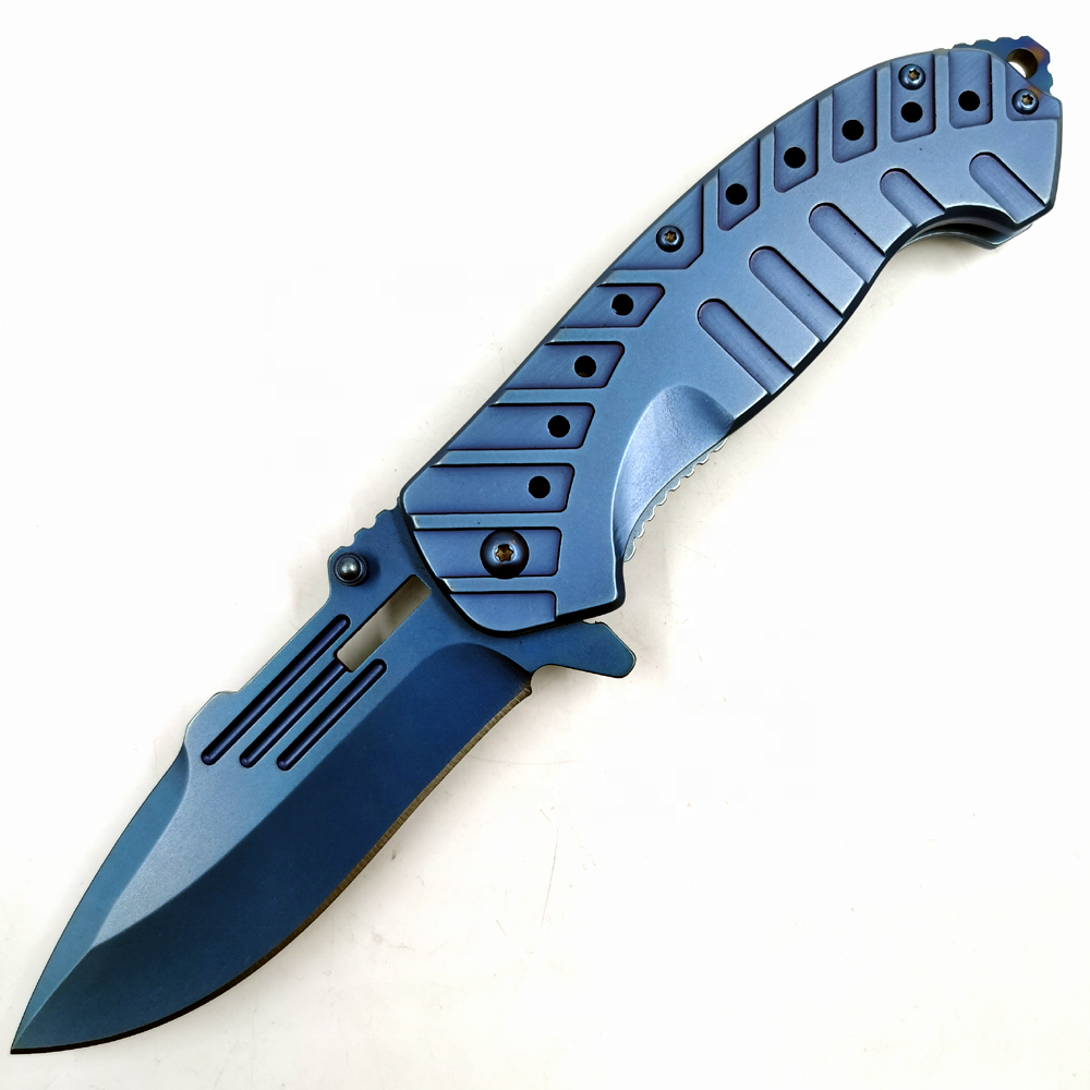 (PK-2251B) 5 "высокое качество 5Cr15MoV синего цвета с титановым покрытием сверхмощная военные выживания тактический Открытый режущие, карманный нож для повседневного использования