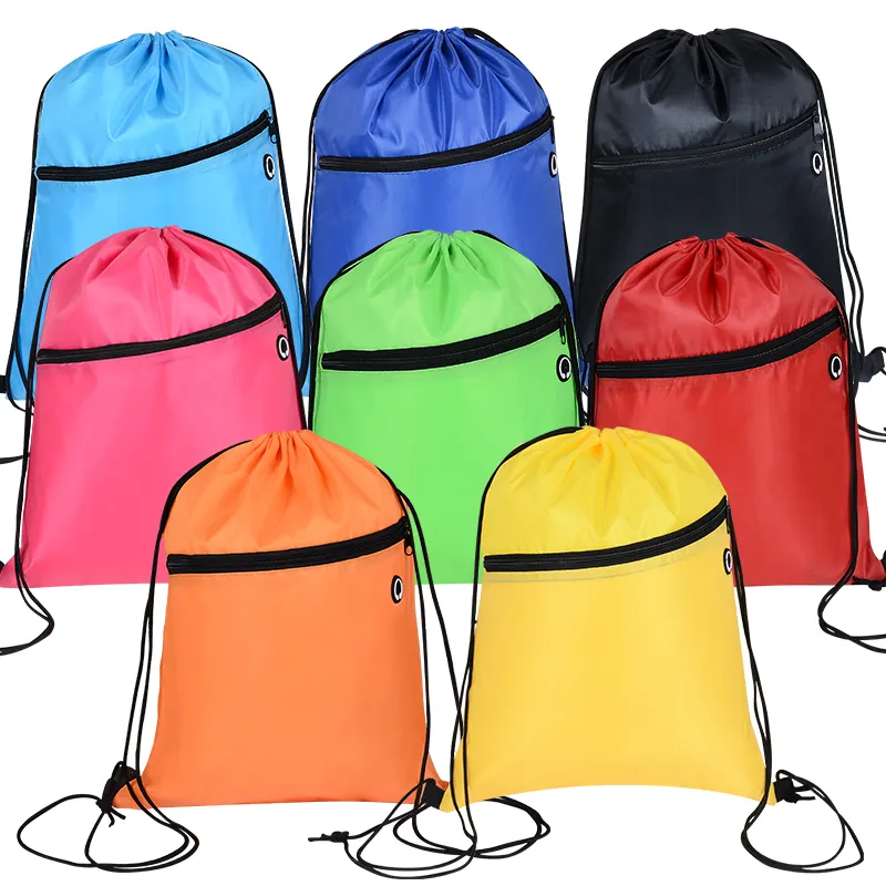Простой спортивный рюкзак на молнии, водонепроницаемая сумка для хранения из полиэстера на шнурке