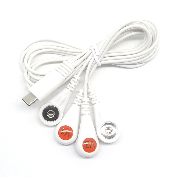 USB C Type C Male к 4,0 мм ECG/EKG Female защелкивающаяся Кнопка электрода с 4 проводами