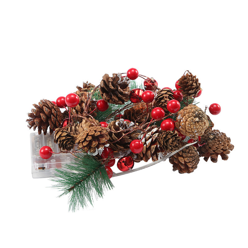 LED Pinecone Bell Red Berry Garland String lights Battery Operated Fairy Lights for Christmas Decorations Holiday Party Patio