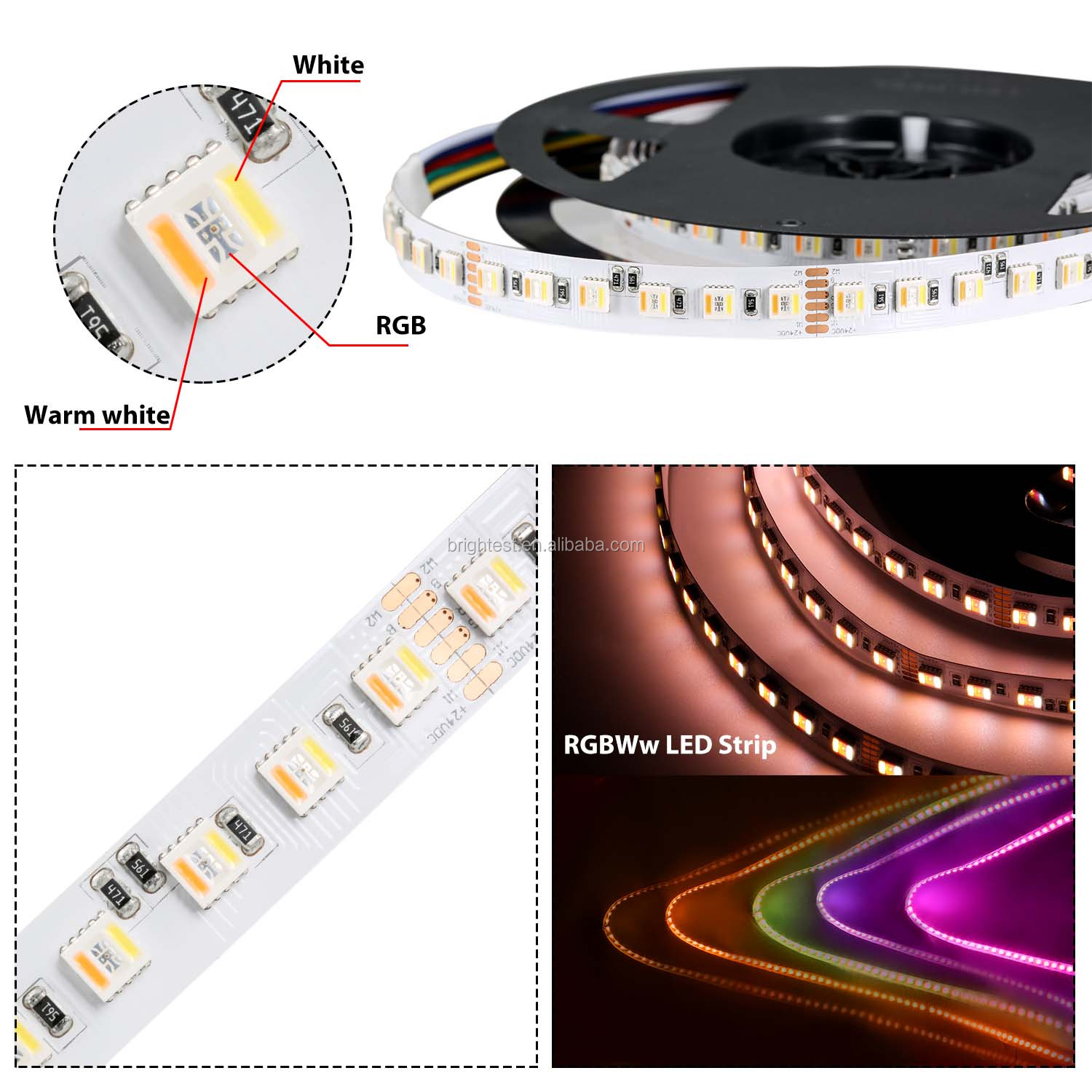 RGB CCT 96 светодиодов/м 5 в 1 Светодиодная лента RGB + WW + CW Адресуемая Светодиодная лента