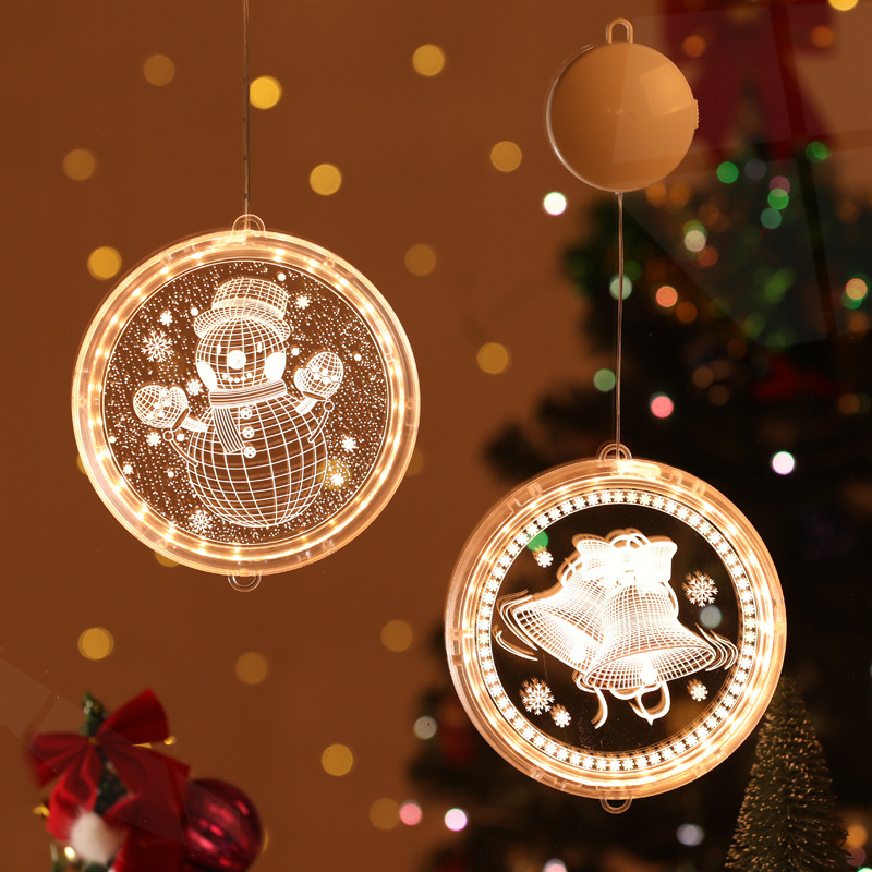 New Christmas String Lights 3d Hanging Led Christmas Lights Bells Snowflakes Elk Acrylic Christmas Decorative Lights Ornaments