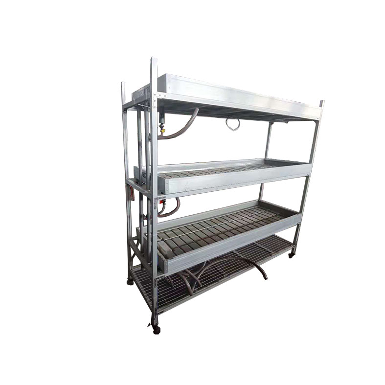 Mobile flood tray vertical hydroponics grow rack system rolling bench for greenhouse
