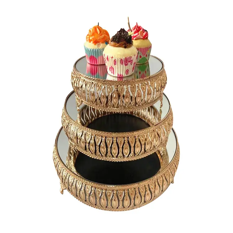 High Quality 3 Tier Dessert Stand Cake Display Racks Cake Holder Glass Mirror Cupcake Stand Set Wedding Gold Cake Stands