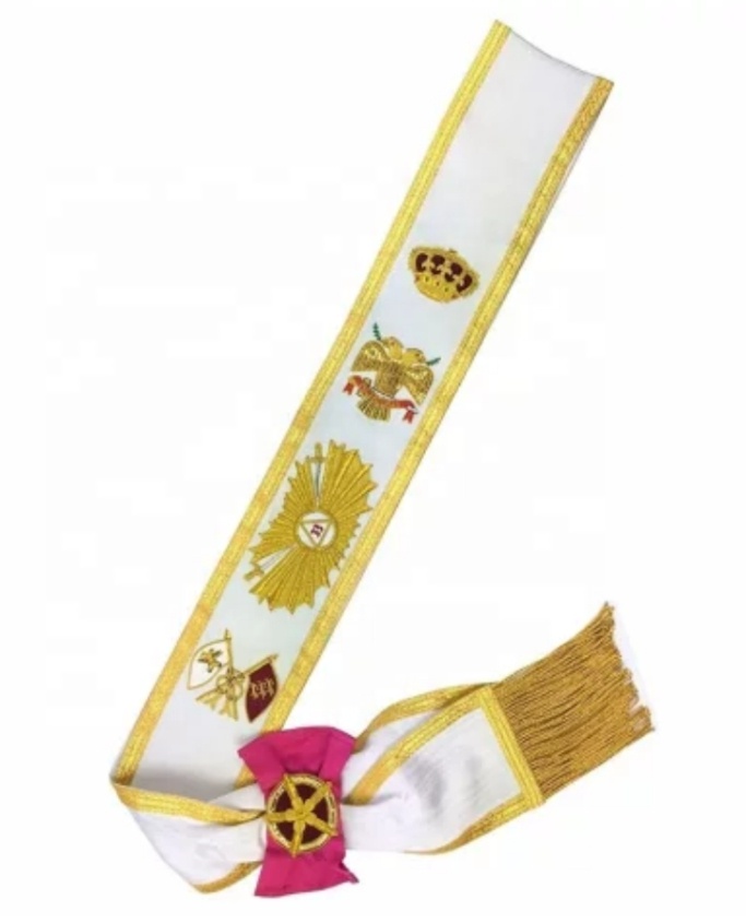 Masonic Regalia 33rd градусов белый пояс шотландский РИТ с Красной шелковой подложкой масонские пояса