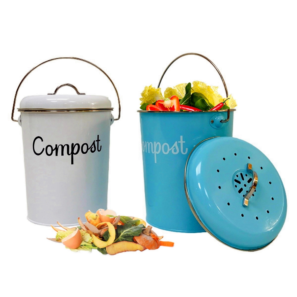 Metal Indoor Scraps 1.3 Gallon Countertop Compost Bin Bucket Odor Proof Kitchen composting Food Waste Pail Recycling Caddy