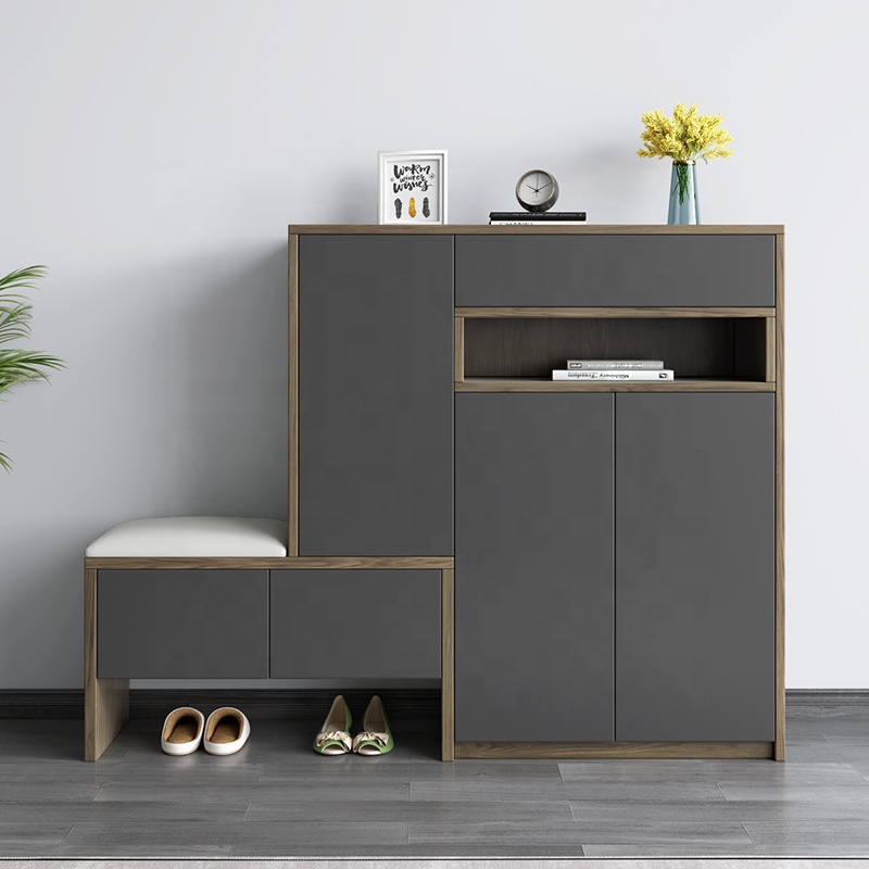 Small MOQ wood shoes raks cabinet closed shoe rack and seat with drawers