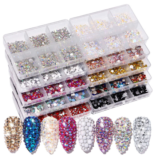 Hot Selling Nail Art AB Crystal Rhinestones Set Multi Sizes Glass Nail Crystal AB Rhinestones