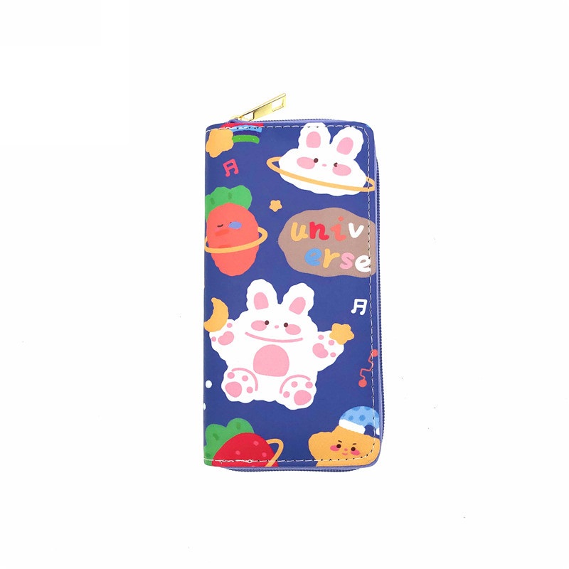 New spot fashion cute cartoon rabbit bear PU wallet students girls long wallet single pull bag cosmetic wallet mobile phone