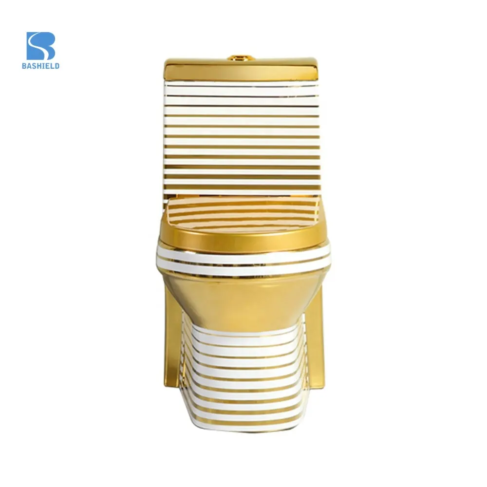 Luxury Sanitary Ware Golden Color Wc Floor Mounted 1 Piece Gold Toilet