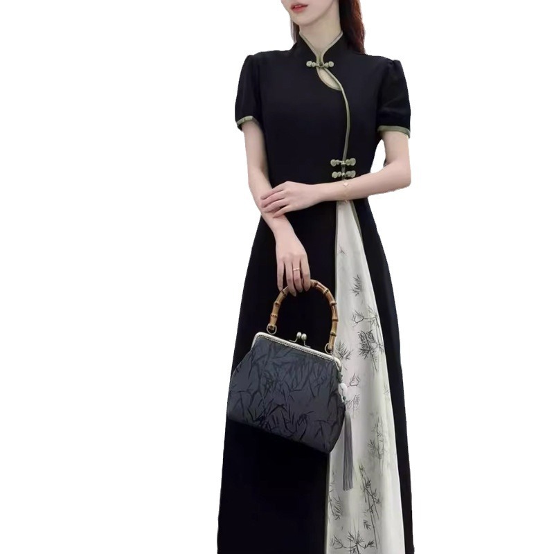 Modern Women's Red Velvet Qipao Cheongsam Dress Single Fork Wedding Stand Collar Traditional Chinese Adult Clothing