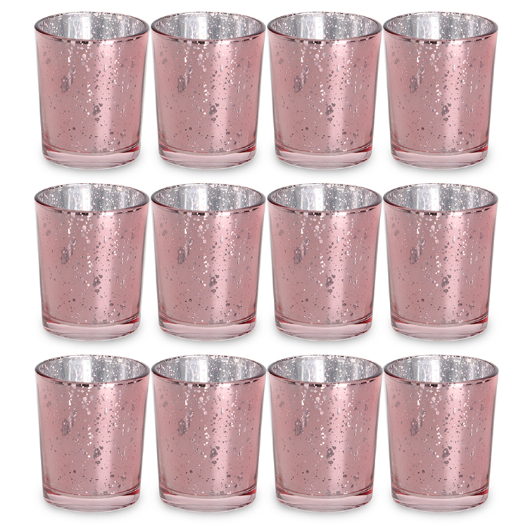 wholesale electroplate pink color lanterns and candle jars cylinder glass candle holder for wedding