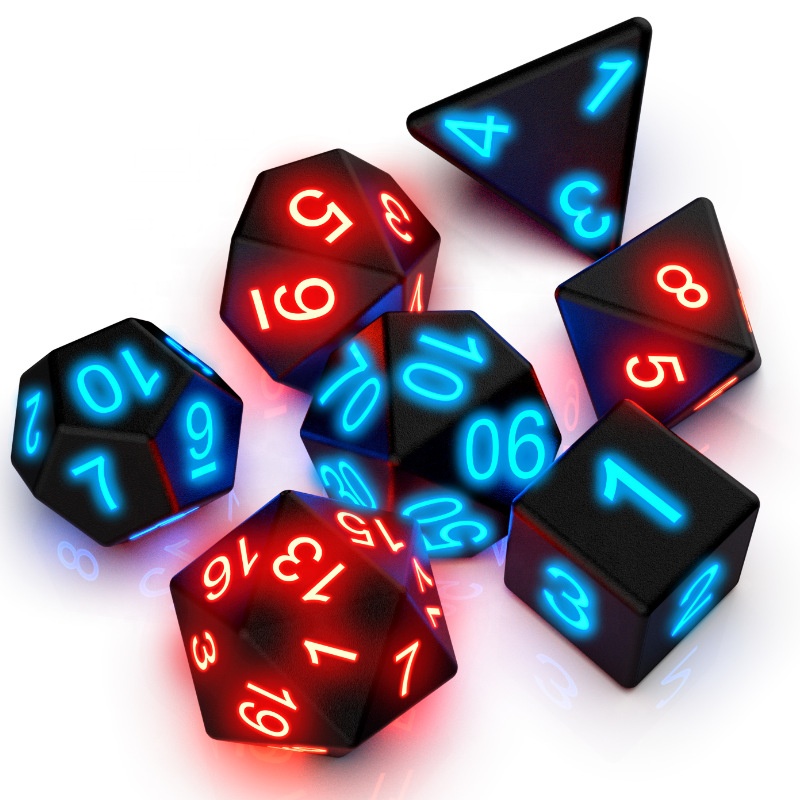 Новые высококлассные 7 шт. многогранные ролевые Подземелья и Драконы DND MTG настольные светящиеся светодиодные электрические мигающие пиксели электронные игральные кости