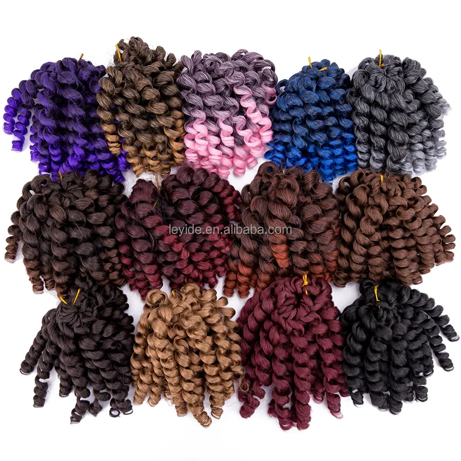AliLeader 8 Inch High Temperature Fiber Jamaican Bounce Crochet Braid Hair Synthetic Jumpy Wand Curl Hair Extension