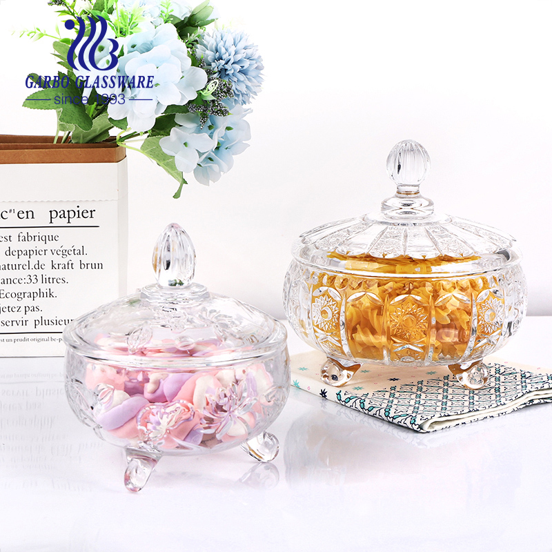 Big size Candy Pot Kitchenware Glass Candy Jar with lid clear decorative glassware sugar bowl Glass Candy Storage Bowl