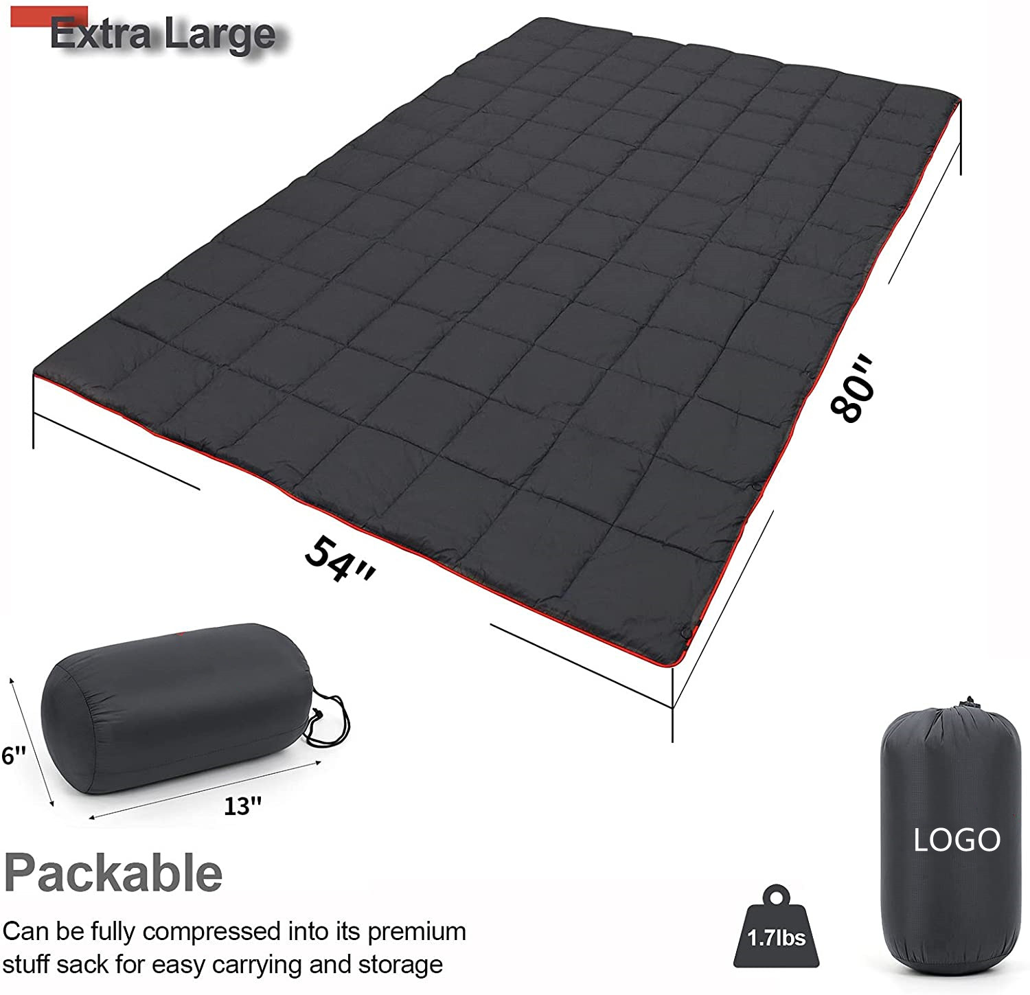 Woqi 30D DWR Ripstop Nylon 80% Down 20% Synthetic Filling with 200GSM FP800 Quilt Blanket