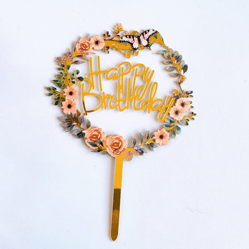 Happy Birthday Cake Toppers Attractive Floral Designs Made of Quality Acrylic Perfect For Cake Decorations