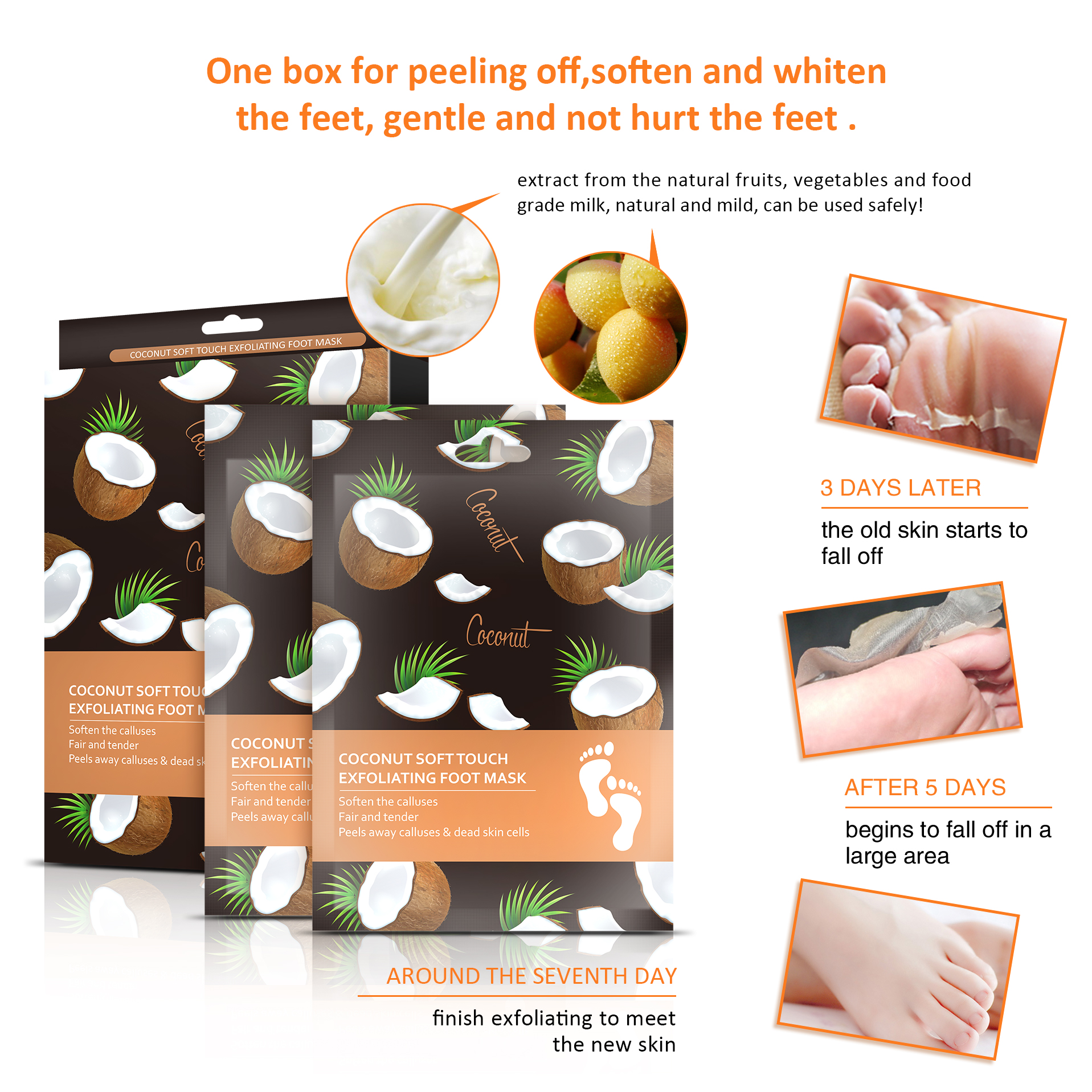OEM Coconut Oil Natural Exfoliating Foot Mask Foot Patch White Soft Feet Dead Skin Peeling Foot Mask