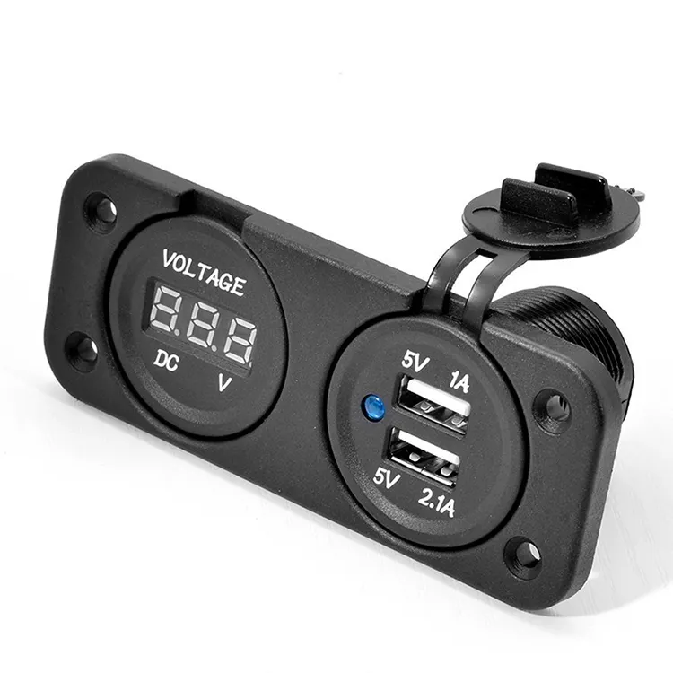Dc 12V Voltmeter Electrical Plugs Waterproof 3.1A Led Dual Usb Charger Socket Two Hole Frame Panel