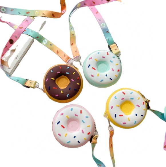 PU Circular Crossbody Handbag Doughnut Purse Shoulder Bag Cartoon Cake Silicone Bag Keys Pouch Coin Purses for Girl