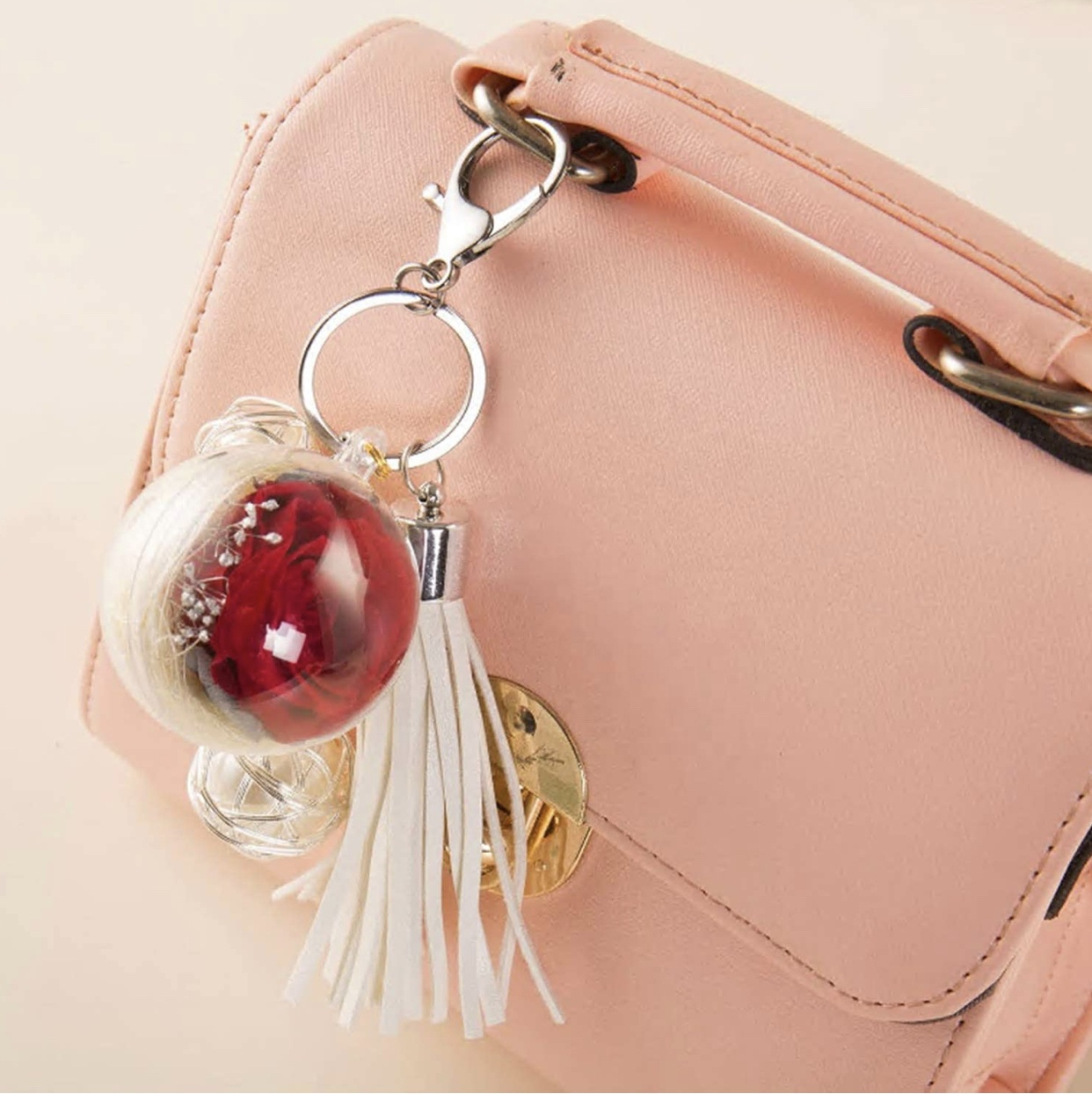 New Design Hand-Made Flowers Never Fade Eternal Flowers Preserved Rose Keychain