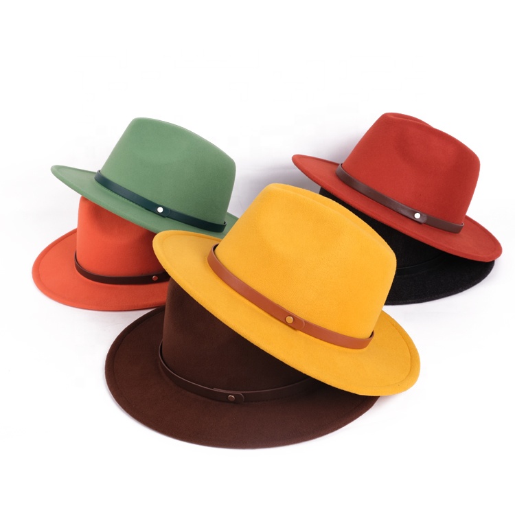 Wholesale Women Custom Logo Wide Brim Stylish Brown Felt Fedora Hat