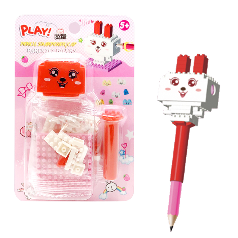 Rabbit with Pen Pencil Sharpener Block Construction Building Blocks Pen Toy Brick Educational Toys for Kids