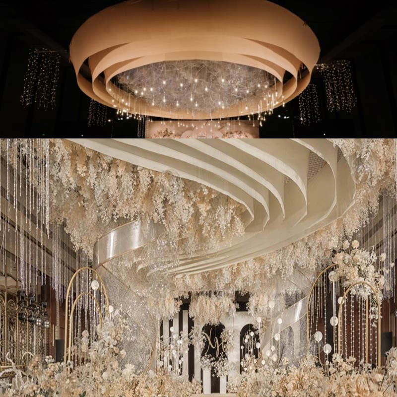 Chinese wedding ceiling voile wedding auditorium stage top decoration purdah milk silk red wedding elastic fabric