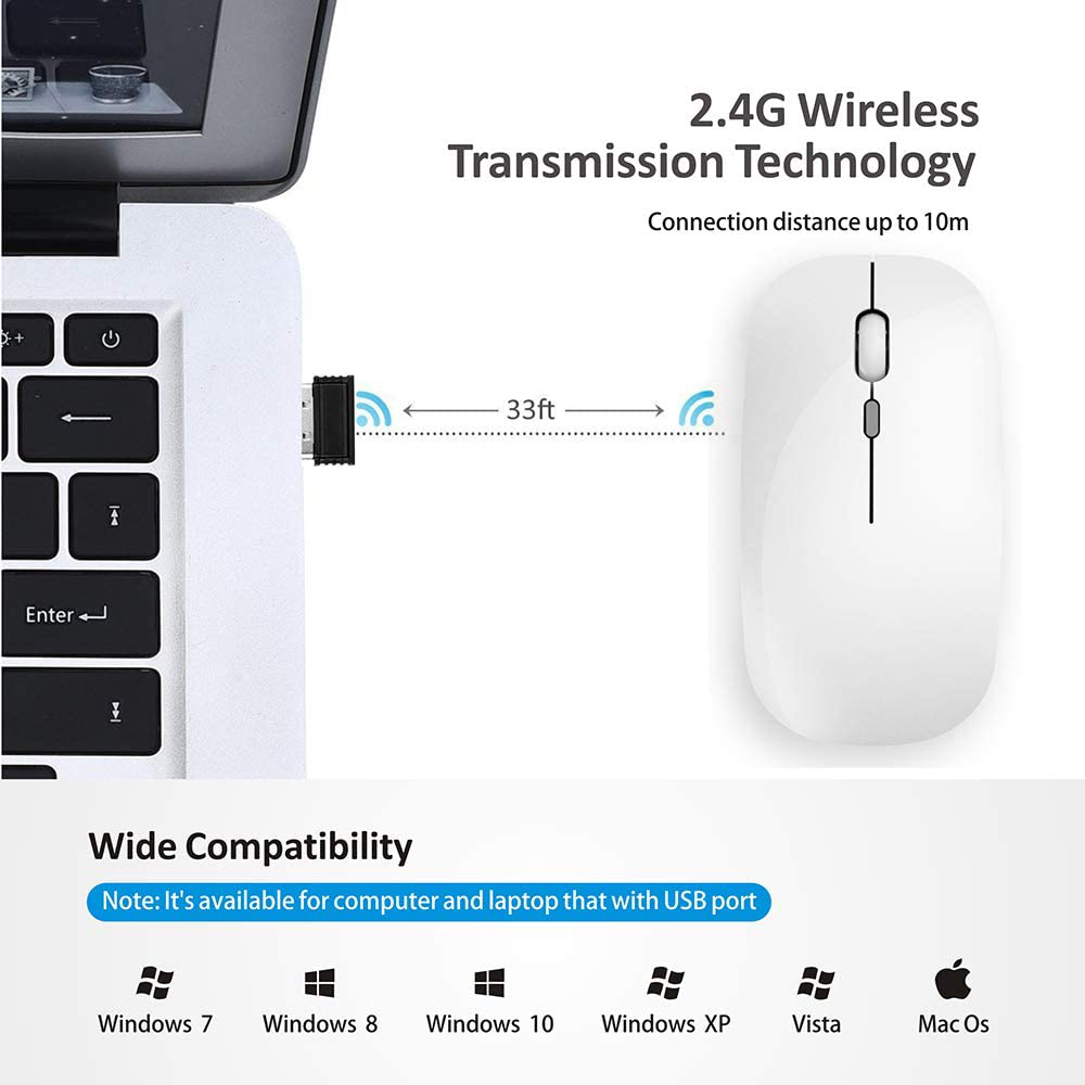 Rechargeable Thin Slim Dual Mode Blue tooth 2.4G Wireless Optical Computer Mouse for Mac Laptop Windows