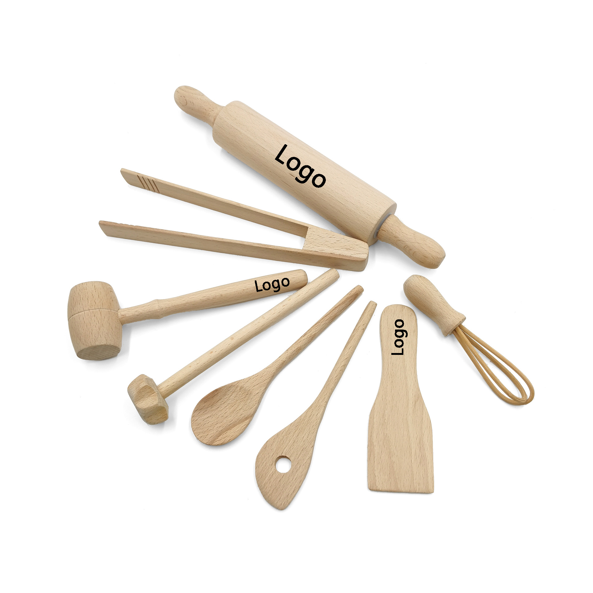 Wooden Toys Play Kitchen Accessories Wooden Rolling Pin Spoon Spatula Montessori Kitchen Pretend Play Cooking Set for Toddler