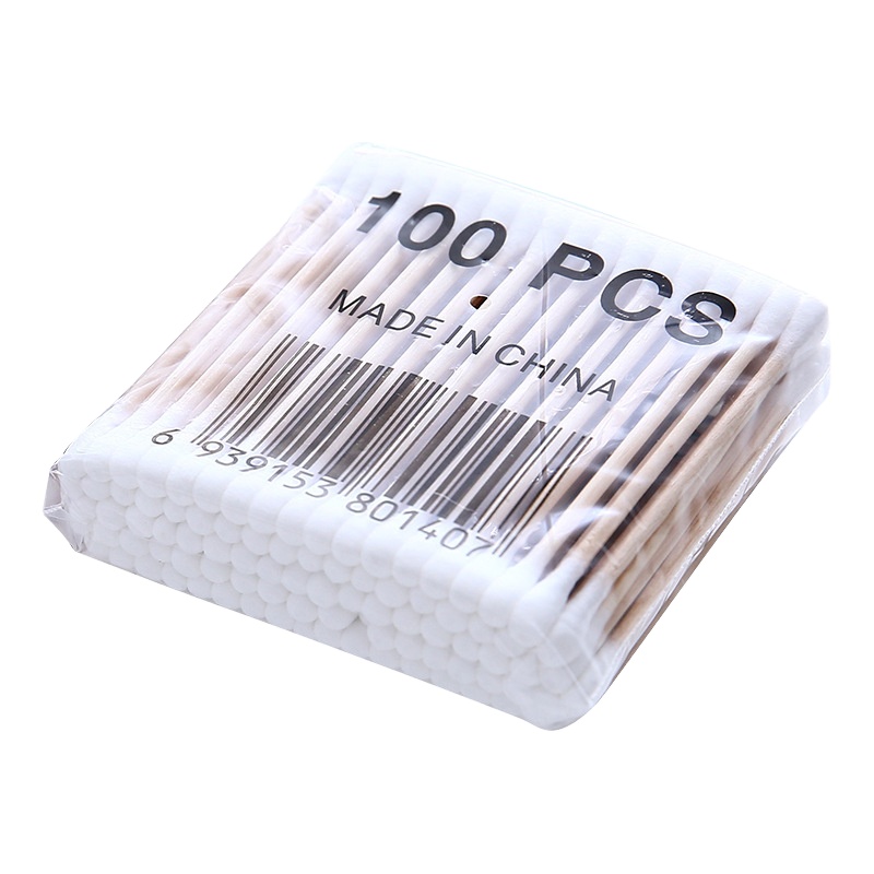 100pcs/Bag Eco Friendly Cotton Swabs Wood Sticks Recyclable Biodegradable Wooden Cotton Buds For Ear Cleaning Makeup