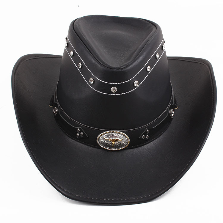 Fashionable Wide Brim Adjustable Western Style Jazz Hat Cowboy Hat With Metal Bull Head Decorated