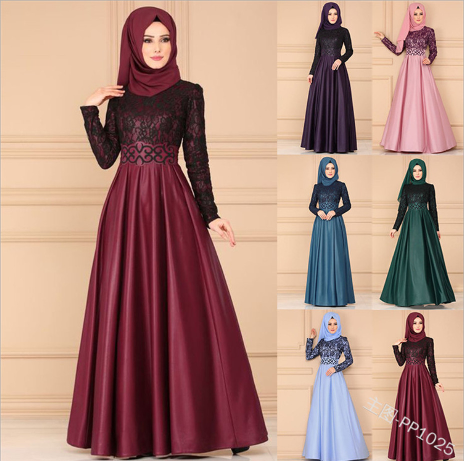 Clothing Women Ethnic Style Long Sleeve Slim Lace Retro Muslim Dress Comfortable Embroider