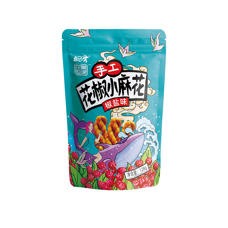 Hand-made small fried twist pastry Asian healthy peppercorn snacks flavors of pepper salt with 128g huajiaoshijia MaHua. konjac