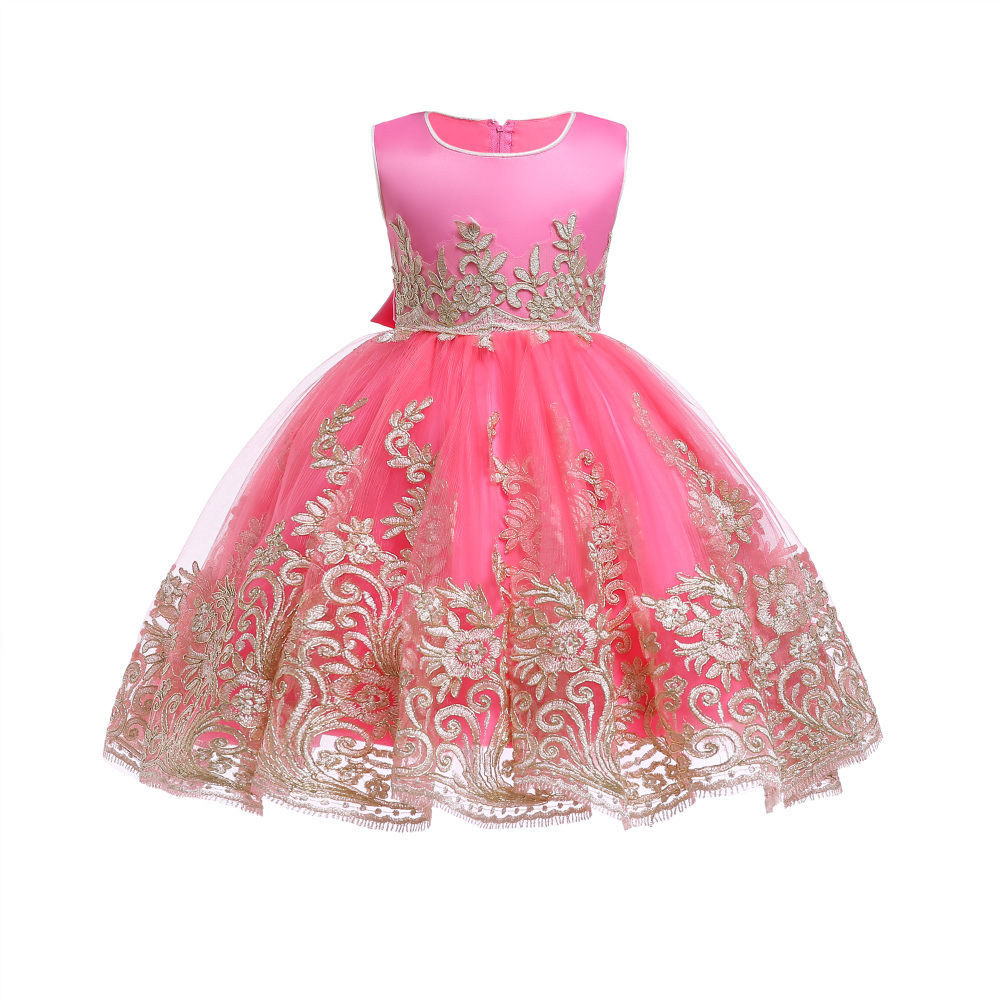 3833 Children Clothes Summer Kids Frock Evening Princess Flower Design Fancy Girls Lace Party Dresses