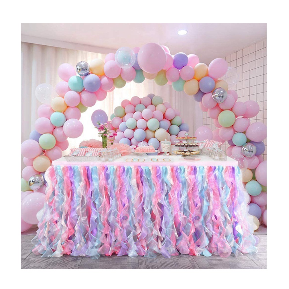 Amazon tutu table skirt birthday party Halloween dessert tablecloth colorful pleated table skirt