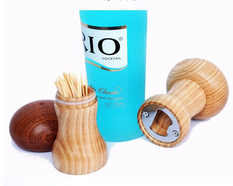 Kingtop Brand 2 in 1 Mushroom shape Toothpick Holder wood beer blank customizable wooden bottle opener wedding gift