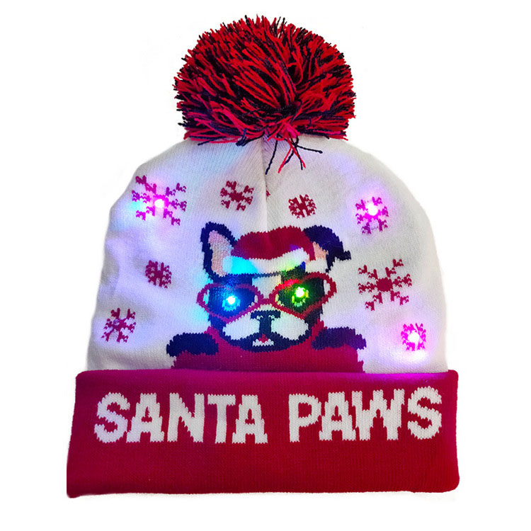 Factory Retail Led Christmas Hat 10 Colors Optional Christmas Santa Beanie Hat with Led Light