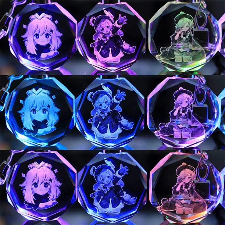 Verified Manufacturer Wholesale Game Keychain Led Transparent Crystal Material Anime Genshin Impact Keychain