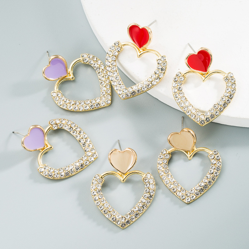 Designer Vintage Dangle Earring Drop Oil 3 Colors Hoop Gold Plated Rhinestone Heart Drop Earrings Jewelry Women Gift